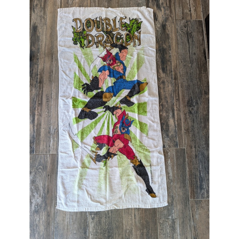 Vintage Double Dragon Beach Towel 90s Collectible Video Game Arcade Movie Rare